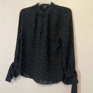 Black Polka Dot Sheer long‎ sleeve with bow sleeves top - Size Small Petite